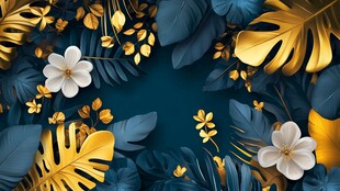 蓝金热带花卉植物背景图