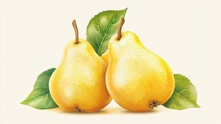 两个黄梨带绿叶插画