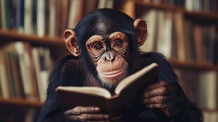 猩猩图书馆中专注阅读