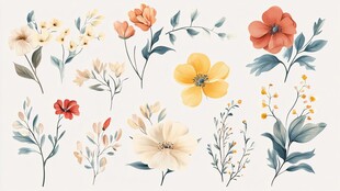 手绘清新花卉插画素材