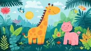 长颈鹿与小猪的丛林奇遇