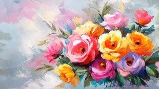 绚丽多彩手绘花卉油画