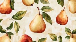 水彩风梨子与绿叶图案