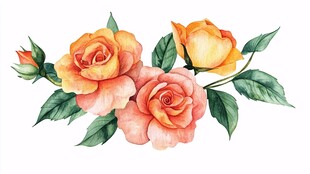 水彩绘三朵娇艳玫瑰花