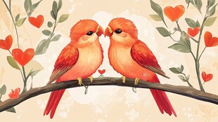 甜蜜依偎的情侣鸟