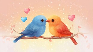 甜蜜依偎的小鸟情侣