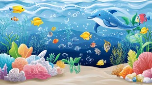 海底梦幻世界 海豚与鱼群