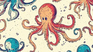多彩章鱼海洋无缝图案
