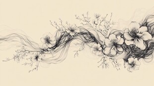 水墨花卉线条艺术插画