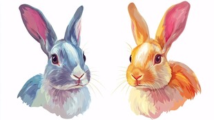 两只可爱彩兔头像插画
