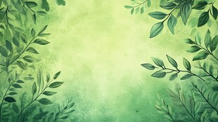 清新绿叶水彩背景图