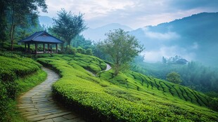 山间茶园美景 幽静小径