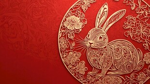 金兔贺岁剪纸风喜庆图案