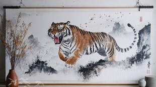 水墨猛虎图 尽显王者风范