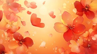 浪漫橙红色花卉梦幻背景图