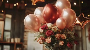 浪漫气球鲜花组合装饰