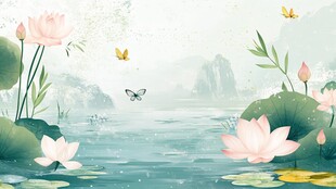 夏日荷塘蝴蝶飞舞美景