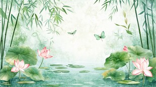 荷塘竹影间的蝶舞清幽