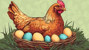 母鸡孵蛋 多彩鸡蛋画面美