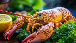 鲜活龙虾配柠檬欧芹料理