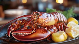 美味大龙虾 搭配柠檬摆盘