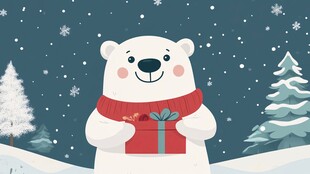 北极熊雪地捧礼盒贺圣诞
