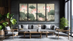 中式客厅的雅致荷花挂画