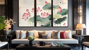 中式客厅 雅致荷花挂画装饰