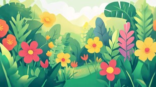 春日繁花似锦的绿野风光