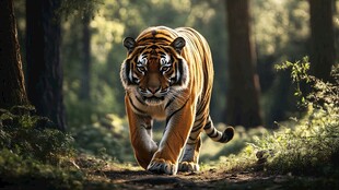 森林中独行的威猛老虎