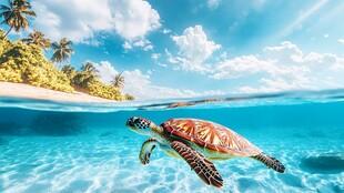 海龟在碧海蓝天中畅游