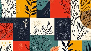 多彩植物几何图案背景图