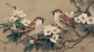双雀栖花图