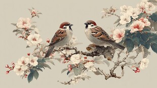 双雀栖花图