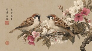 双雀栖花图