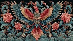 中式凤凰花卉精美图案
