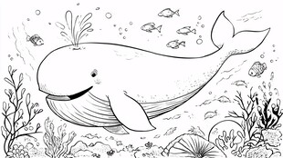 鲸鱼畅游在多彩海底世界