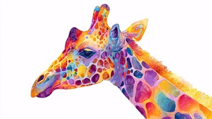 彩色长颈鹿水彩艺术头像