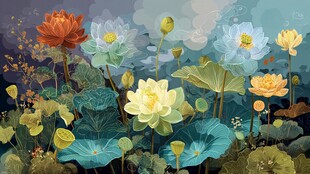 梦幻荷塘 多彩莲花绽放