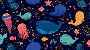 海洋动物梦幻插画图案