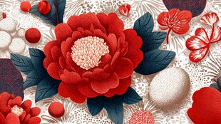 红色花卉图案装饰背景