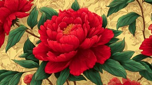 艳丽红牡丹 绿叶相映衬