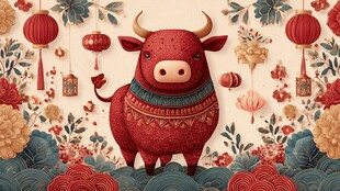 牛年吉祥插画 喜庆氛围浓