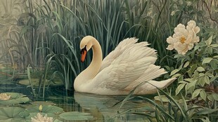 池塘中优雅的白天鹅