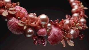 精致粉系珊瑚珍珠花卉项链