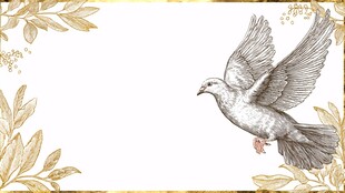 金色边框白鸽花卉装饰图