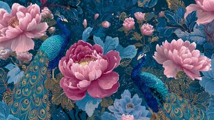 孔雀牡丹图 中式花卉风情