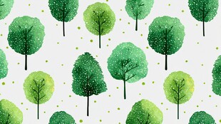 水彩风绿色树木无缝图案