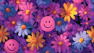 多彩鲜花中的笑脸图案