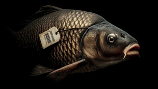 带标签的鲤鱼特写